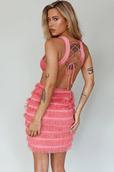 Jolie Fringing Detail Mini Dress Barbie Pink